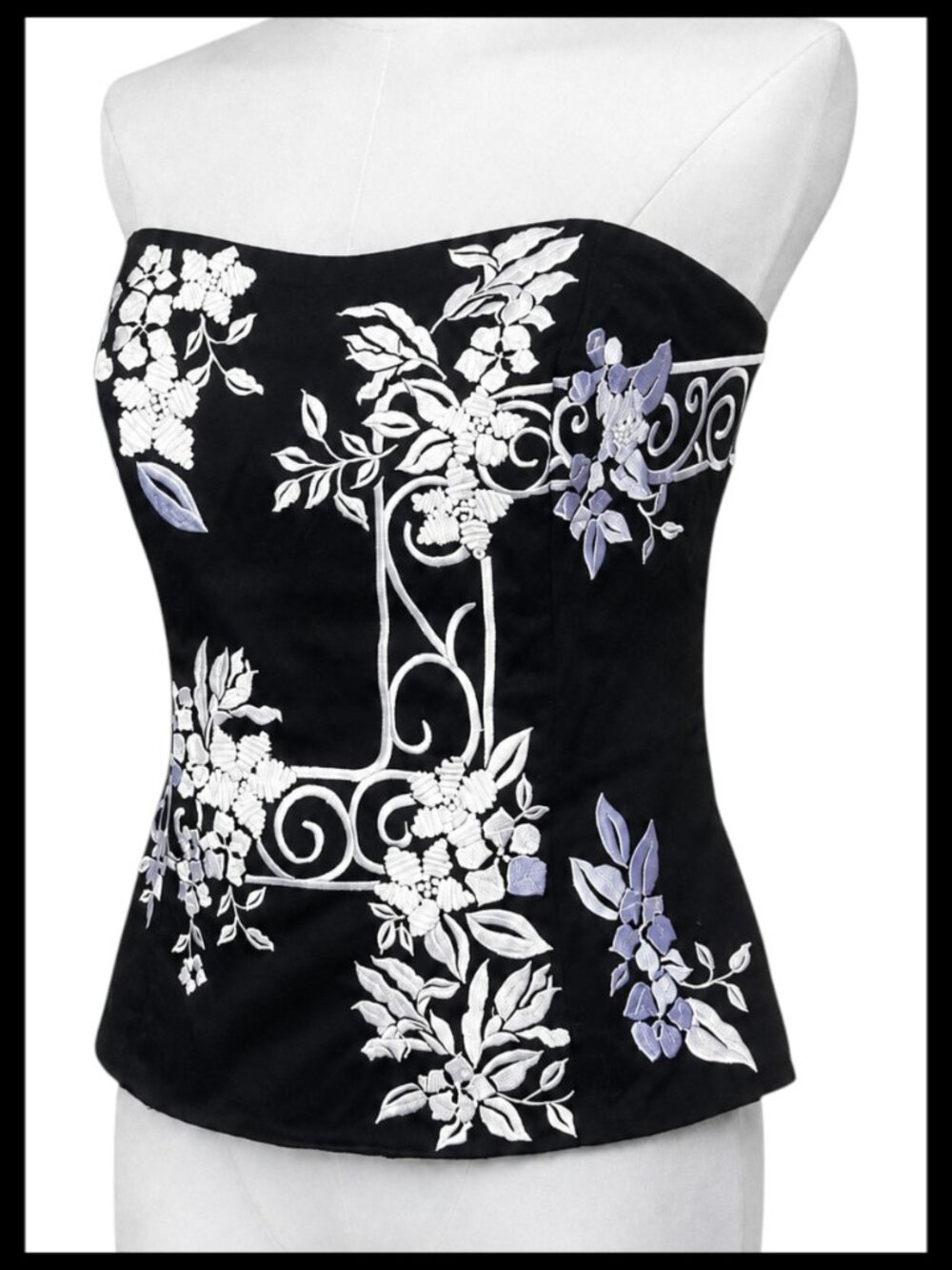 White House Black Market Bustier Top Black White Strapless Embroidered S 6 - Picture 4 of 7